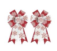 MWAHJU 2 Pieces Christmas Bows For Wreath Glitter Red White Burlap With Snowflake Design For Front Door Decoration For Decorate