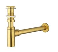 MWAHJU Bottle Trap 30cm Length Pipe Brass Bathroom Basin Bottle Trap, Brushed Gold P Trap With Unslotted Pop Up Drain Slotted Strainer(Without hole)