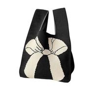 MWAHJU Knitted Wrist Bag Knit Handbag For Women Casual Wrist Bag Reusable Knitted Wristlet Shopping Bags For Outdoor For Going Out Shopping(Black-white)
