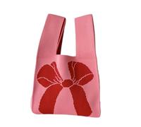 MWAHJU Knitted Wrist Bag Knit Handbag For Women Casual Wrist Bag Reusable Knitted Wristlet Shopping Bags For Outdoor For Going Out Shopping(Pink)
