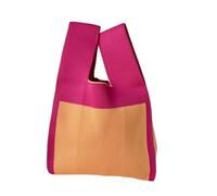 MWAHJU Knitted Wrist Bag Knit Handbag For Women Reusable Knitted Wristlet Bag Casual Plaid Tote Bag For Shopping For Going Out Shopping(Rosee red)