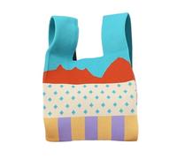 MWAHJU Knitted Wrist Bag Striped Knitted Handbag For Women Casual Plaid Tote Bag Reusable Knot Wrist Bag For Shopping For Going Out Shopping(Colorful C)
