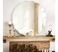 MWAZZLL Circle Wall Mirror with Wavy Wood Frame Rustic Round Mirrors Decorative 80cm for Bedroom Living Room Entryway Bathroom Hanging White