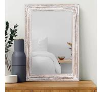 MWAZZLL Large Wall Mirror with Rustic Wood Frame Rectangle Mirrors for Wall 65x45cm Decorative Hanging Mirror for Bathroom Bedroom White