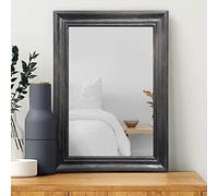 MWAZZLL Mirrors for Wall Black 65x45cm Large Rustic Wood Mirror Farmhouse Rectangular Hanging Mirror Bathroom Bedroom Wall Mirror Decor
