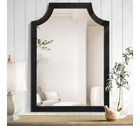 MWAZZLL Mirrors for Wall with Scalloped Wood Frame Black Small Hanging Mirrors for Bathroom Bedroom Living Room Home Entryway 40x30cm