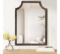 MWAZZLL Retro Scalloped Wall Mirror with Wood Frame Large 26"x18" Rectangle Hanging Mirrors Decorative for Bathroom Bedroom Living Room Entryway