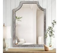MWAZZLL Rustic Mirror with Decorative Scalloped Wood Frame Retro Hanging Wall Mirrors for Bathroom Bedroom Entryway Large 50x40cm
