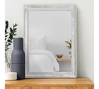 MWAZZLL Wall Mirror 50x40cm with Rustic Wood Frame Rectangle Mirrors for Wall Large Decorative Hanging Mirror for Bathroom Bedroom White