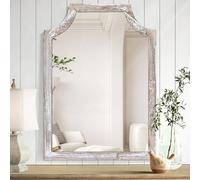 MWAZZLL Wall Mirror with Scalloped Wood Frame Rustic Hanging Mirrors Large 65x45cm Rectangle Decorative for Bedroom Living Room Bathroom Entryway