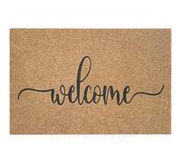 MWAZZLL Welcome Mat Outdoor Indoor Non Slip Doormat Easy to Clean Super Absorb Mud Front Door Mats for Entrance,Patio,High Traffic Areas Brown