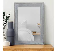 MWAZZLL Wooden Mirror Rectangle Rustic Hanging Mirror Farmhouse Modern Bathroom Bedroom Wall Mirror Decor Grey