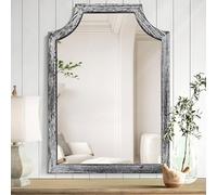 MWAZZLL Wooden Mirror with Scalloped Framed Rustic Hanging Mirrors for Farmhouse Bathroom Bedroom Living Room Home Decor Small 40x30cm