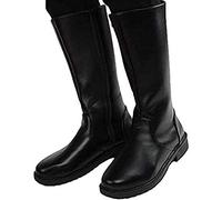 MWbetsy Men Knee High Leather Boots Unisex Riding Boots Stage Performance Footwear Wide Leg Mid Calf Full Zip Round Head Long Tall Boot,Black,45
