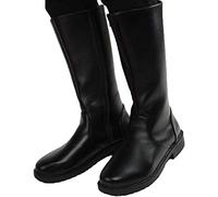MWbetsy Men Knee High Leather Boots Unisex Riding Boots Stage Performance Footwear Wide Leg Mid Calf Full Zip Round Head Long Tall Boot,Black,42