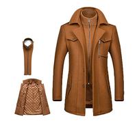 MWbetsy Men's Warm Wool Coat, Removable Double Collar Pea Coats Casual Winter Business Slim Fit Jacket Plus Cotton Lining Thick Pull Outdoor Windproof Coat Outdoor, B-khaki, XL