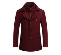 MWbetsy Men's Warm Wool Coat, Removable Double Collar Pea Coats Casual Winter Business Slim Fit Jacket Plus Cotton Lining Thick Pull Outdoor Windproof Coat Outdoor, G-thick wine red, M