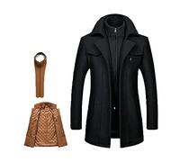 MWbetsy Men's Warm Wool Coat, Removable Double Collar Pea Coats Casual Winter Business Slim Fit Jacket Plus Cotton Lining Thick Pull Outdoor Windproof Coat Outdoor, Aa-black, L