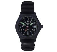 MWC GMT (Dual Time Zone) Quartz Steel Date Fabric PVD Black Men's Watch, Strap