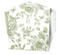 Mwellewm 100Pc Sage Green Floral Napkins Cocktail Napkins Disposable Paper Beverage Dessert Dinner Napkin Guest Fancy Decorative Hydrangea Flower for Wedding Bridal Baby Shower Birthday Party