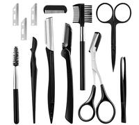 mwellewm 12Pcs Eyebrow Kit Eyebrow Trimming Set Eyebrow Grooming Kit with Eyebrow Razor, Eyebrow Brush Scissors, Facial Trimmer, Shaver, Tweezers for Women and Men
