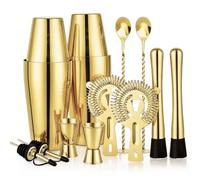 Mwellewm Cocktail Shaker, Boston Shakers Bartending Bartender Kit Bartender Beginner Mixed Alcohol Martini Shaker Tins Bar Tool Set Stainless Steel Drink Shaker for Beginner Professional(Gold)