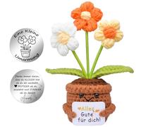 Mwmoeen Lucky Charm Gift Knitted Flowers Pocket Hug Positive Knitting Wool Flowers Doll and Small Hug Lucky Charm, Courage Get Well Soon First Day Gift