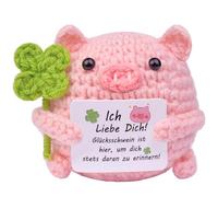 Mwmoeen Pocket Hug Knitted Mini Pig, Creative Knitting Wool Lucky Pig with Four Leaf Clover, Good Luck Gift, Courage Gift for Girlfriend, Wife, Mum
