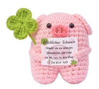 Mwmoeen Pocket Hug Knitted Mini Pig, Creative Knitting Wool Lucky Pig with Four Leaf Clover, Good Luck Gift, Courage Gift for Girlfriend, Wife, Mum