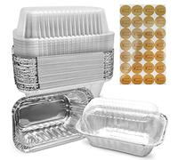 Mwnxia Disposable Mini Aluminum Loaf Pans with Lids & “Handmade with Love” Stickers, 6″ × 3.5″ × 2″, Pack of 25 Perfect for Baking Holiday Baked Bread Mini Cakes, Meatloaf, Banana Bread
