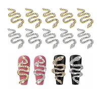 MWOOT 10 Pieces 3D Snake Nail Charms Set,Snake Wave Jewelry Gems Nail Art Accessories for Acrylic Nails, Rhinestones Nail Decorations Kit for Women Girls Manicure Salon (Gold + Silver)