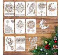 MWOOT 10 Pieces Large Mandala Stencils for Painting, Large Reusable Flower Plastic Stencils for Crafts, Wall, Tile, Furniture, Wood Home Decoration (29x21cm)