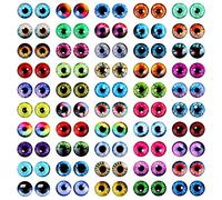 MWOOT 100 Pcs 12MM Dragon Eyes Doll Eyes Kit, Colorful Glass Cabochon Eyes for Crafts, 50 Style Cat Owl Bird Human Pupil Eyes for Doll Art Jewelry Making DIY Crafts Halloween Christmas Decoration