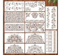 MWOOT 12 Pcs Floral Border Corner Stencil for Painting,Large Stencils for Crafts Reusable,Flower Stencils,Floral Plastic Paint Drawing Templates for Wall Tile Furniture Wood Home Decoration(30x15 CM)