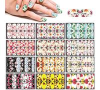 Mwoot 12 Sheets Flower Nail Stickers, Maple Leaf Hawaii Full Wraps, Polish Strips, Art Adhesive Decoration With File for Women DIY