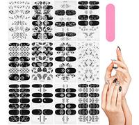 MWOOT 12 Sheets Full Wraps Self-Adhesive Nail Art Stickers, Black White Nail Polish Decals Kit, Retro Black White Nail Stickers with 1 Nail File Set for DIY Halloween Christmas Manicure Decoration