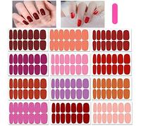 Mwoot 12 Sheets Red Series Solid Color Nail Stickers, Full Nail Wraps Warm Color Nail Polish Strips Stickers, Nail Art Adhesive Decals with Nail File for Women