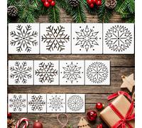 MWOOT 12Pcs Christmas Snowflake Stencils, Winter Snowflake Drawing Stencils for Painting on Tile Furniture Floor Decor, DIY Drawing Painting Template for Wood Wall Art Designs, Multi-Size Styles D