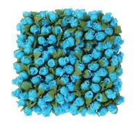 MWOOT 144Pcs Mini Roses Artificial Flower Heads, Blue Plastic Rose Buds with Stems for Crafts, Small Fake Roses for DIY Valentine's Day Wedding Bouquet Festival Decoration, Tiny Faux Flower Heads
