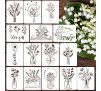 MWOOT 15 Pcs Flower Stencils for Painting,DIY Floral Stencils for Crafts Reusable, Flower Stencil for Painting on Walls,Wildflower Template for Drawing on Wood Canvas Home Decor (20x15 CM)