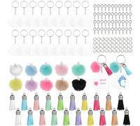 MWOOT 150 Pcs Acrylic Keyring Blanks Set, with Heart Clear Acrylic Keychain Blanks, Key Rings, Colorful Tassels Pom Pom, Eye Screws, Jump Rings, Keychain Accessories for DIY Crafts and Keyring Making