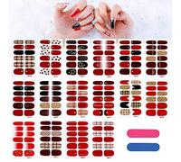 MWOOT 16 Full Wraps Nail Stickers with File - French Style Self Adhesive Nail Art Decals for Women