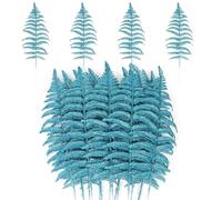 MWOOT 16 PCS Christmas Artificial Fern Bush Leaf, Blue Glitter Faux Plants Leaves for Centerpieces, Fake Christmas Tree Picks for DIY Garland Wreath Wedding Bouquet Table Home Garden Décor