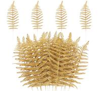 MWOOT 16 PCS Christmas Artificial Fern Bush Leaf, Gold Glitter Faux Plants Leaves for Centerpieces, Fake Christmas Tree Picks for DIY Garland Wreath Wedding Bouquet Table Home Garden Décor