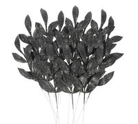 MWOOT 16 PCS Christmas Artificial Glitter Leaves, Black Glitter Christmas Leaves Picks for Centerpieces, Xmas Tree Ornaments for Vase Garland Wreath Wedding Bouquet Table Home Garden Décor
