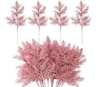 MWOOT 16 PCS Christmas Artificial Pine Needles Branches, Pink Glitter Faux Pine Twigs for Centerpieces, Fake Christmas Tree Picks for DIY Garland Wreath Wedding Bouquet Table Home Garden Décor