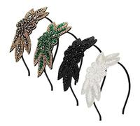 MWOOT 1920s Women's Headband, Pack of 4 Headbands for 20s Party Costumes, Vintage Hair Band, Vintage Flapper Hair Accessories for 1920s Theme, Black, White, Silver, Green