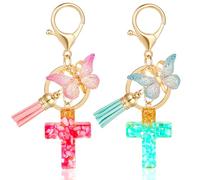 MWOOT 2 Pieces Cross Keychains Christian Bible Keychains Backpack Handbag Charms for Women Girls,Green and Pink