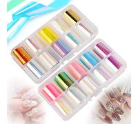 MWOOT 20 Rolls Nail Glass Mirror Paste Foils Set,Holographic Nail Art Iridescent Cellophane Glitter Film Foils,Manicure DIY Nail Stickers Decal Decoration (2.5cm x 50cm)