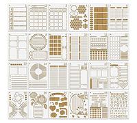 MWOOT 24 Pcs Assorted Drawing Journaling Stencils Set,Mixed Shapes Scale Painting Templates for DIY Albums Schedule Wall Art Decor,Reusable Plastic Paint Template for Diary Card Making(17.8x12.7CM)